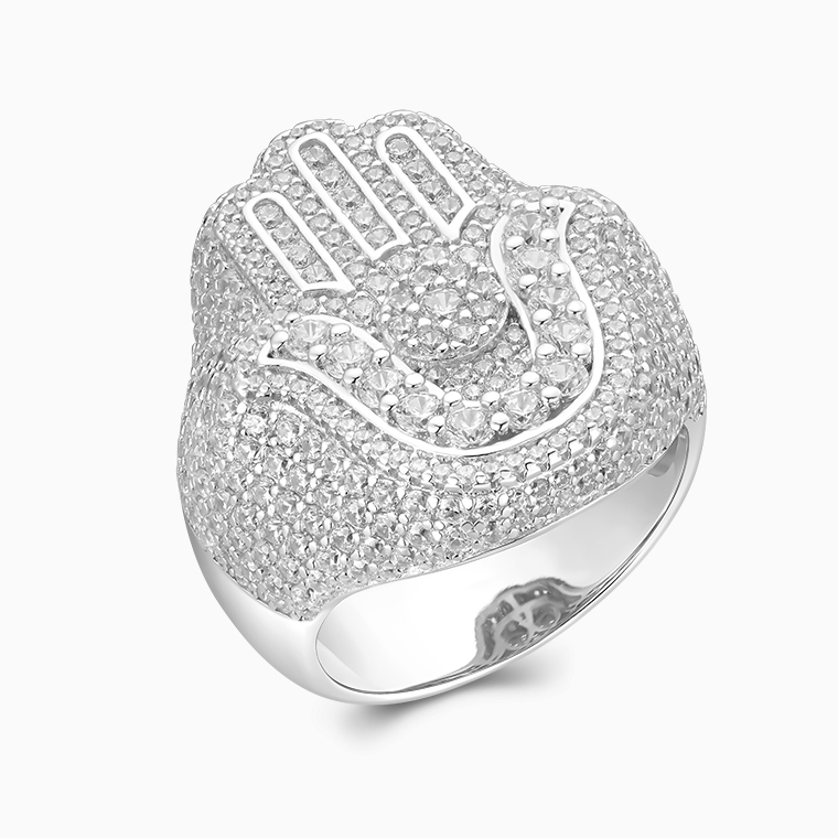 Shining Star Jewelry Chunky 925 Sterling Silver Moissanite Men Hamsa Ring