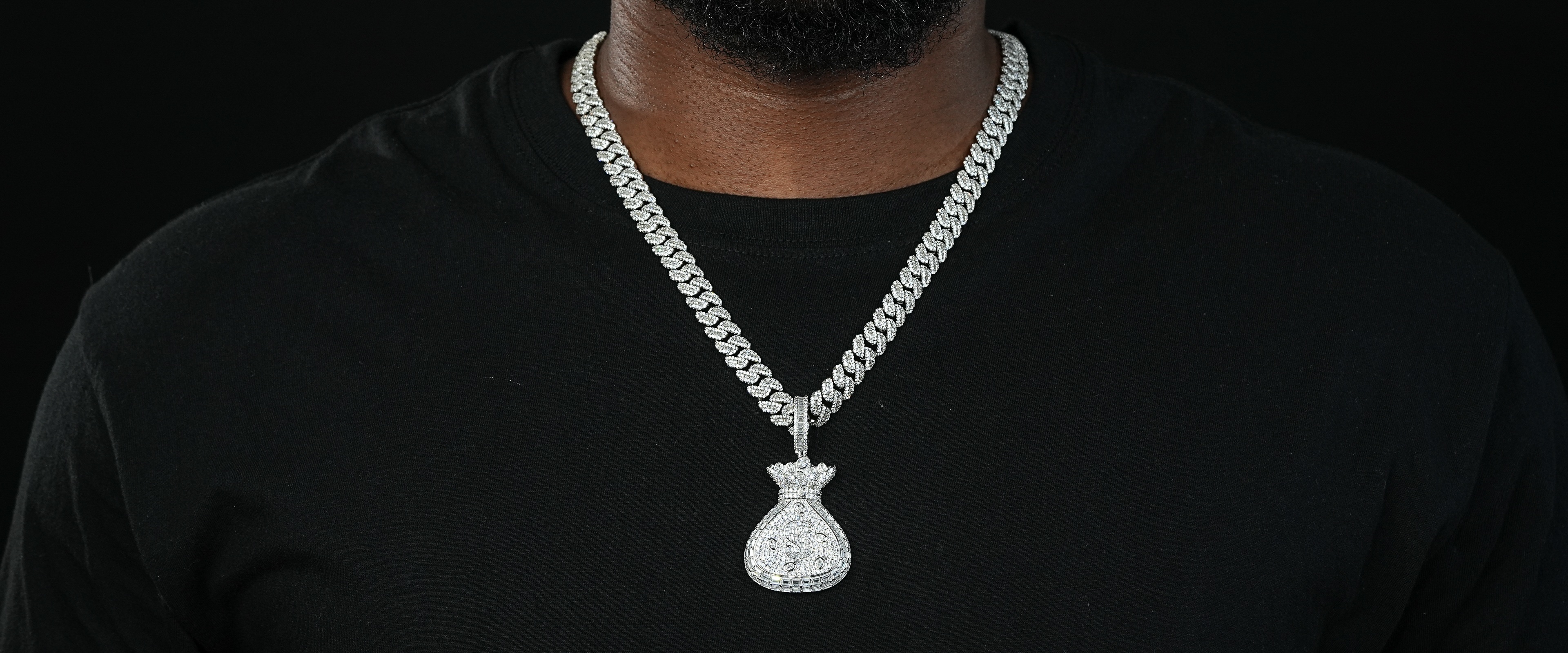 Shining Star Jewelry 925 Silver Pendant Mens Hip Hop Money Bag Pendant