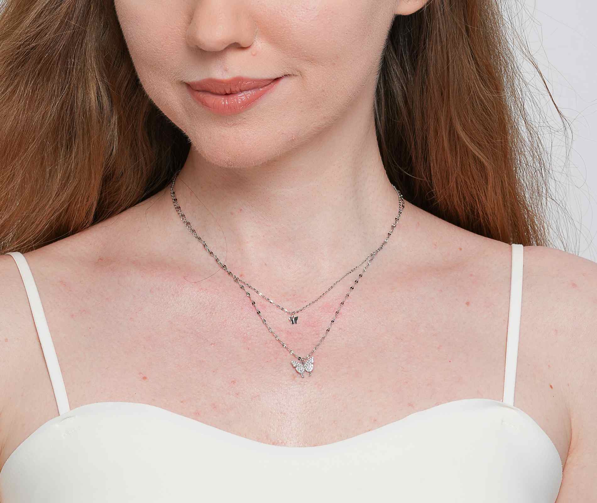 Shining Star Jewelry Adjustable Moissanite Butterfly Double Fine Necklace Women Shining Star Jewelry Adjustable Moissanite Butterfly Double Fine Necklace Women