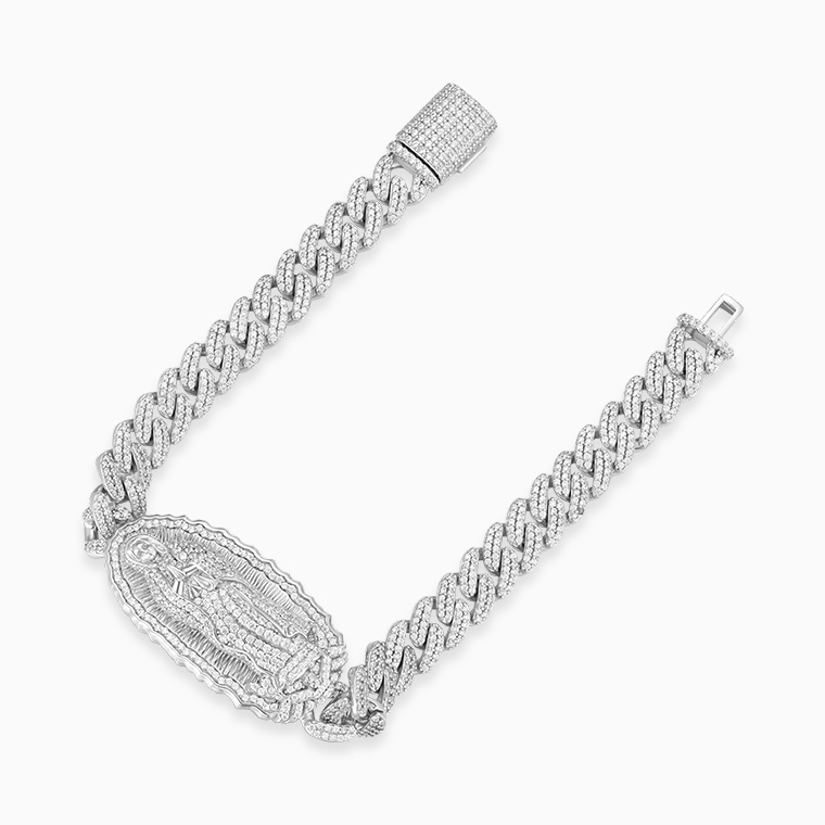Shining Star Jewelry Charms 925 Silver Zircon Blessed Virgin Mary Cuban Bracelet