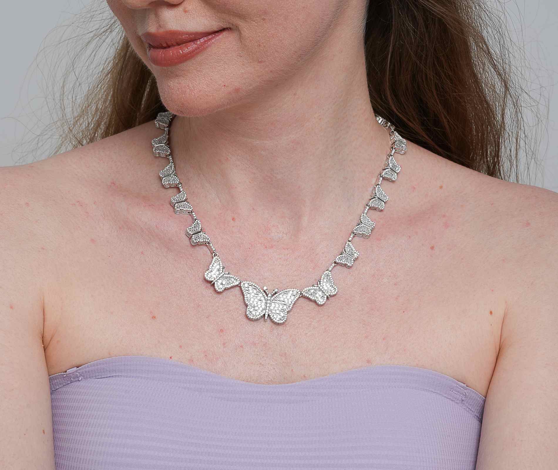 Shining Star Jewelry Exaggerated Baguette Diamond Big Small Butterfly Necklace Shining Star Jewelry Exaggerated Baguette Diamond Big Small Butterfly Necklace