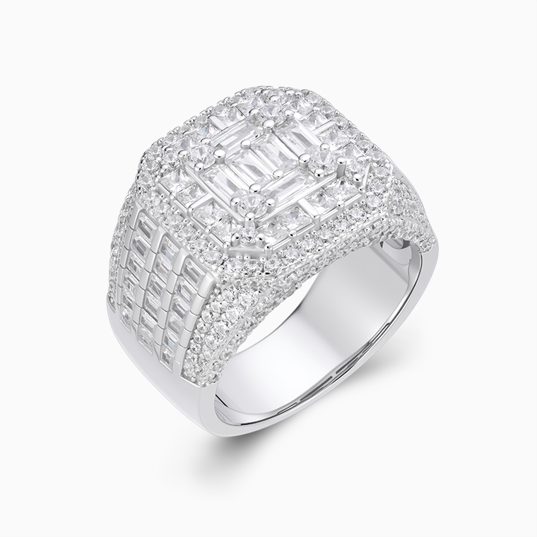 Shining Star Jewelry Hiphop Sterling Silver Vvs Moissanite Baguette Square Ring