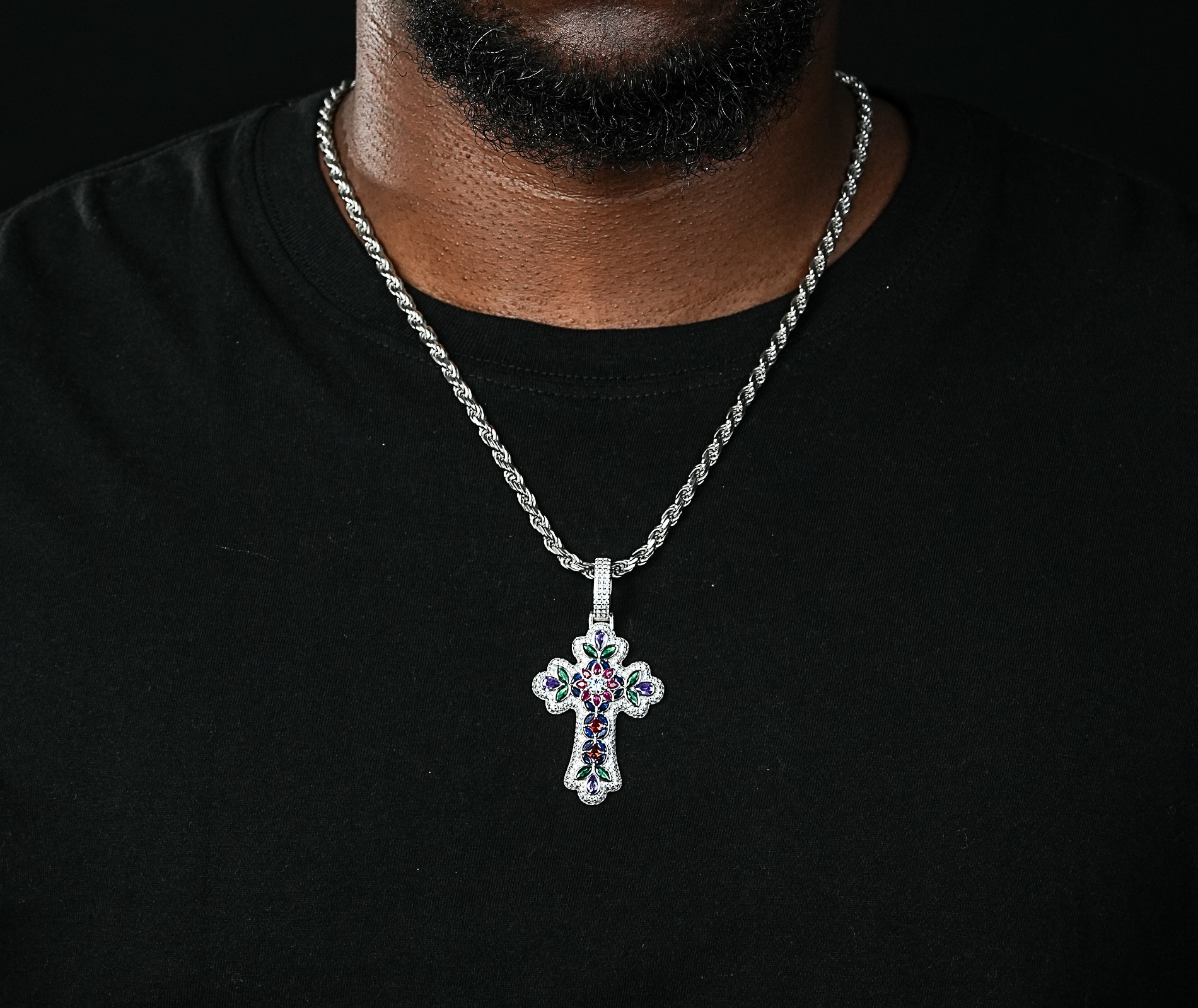 Shining Star Jewelry High Quality Mixed Fancy Cut Colored Zircon Cross Pendant