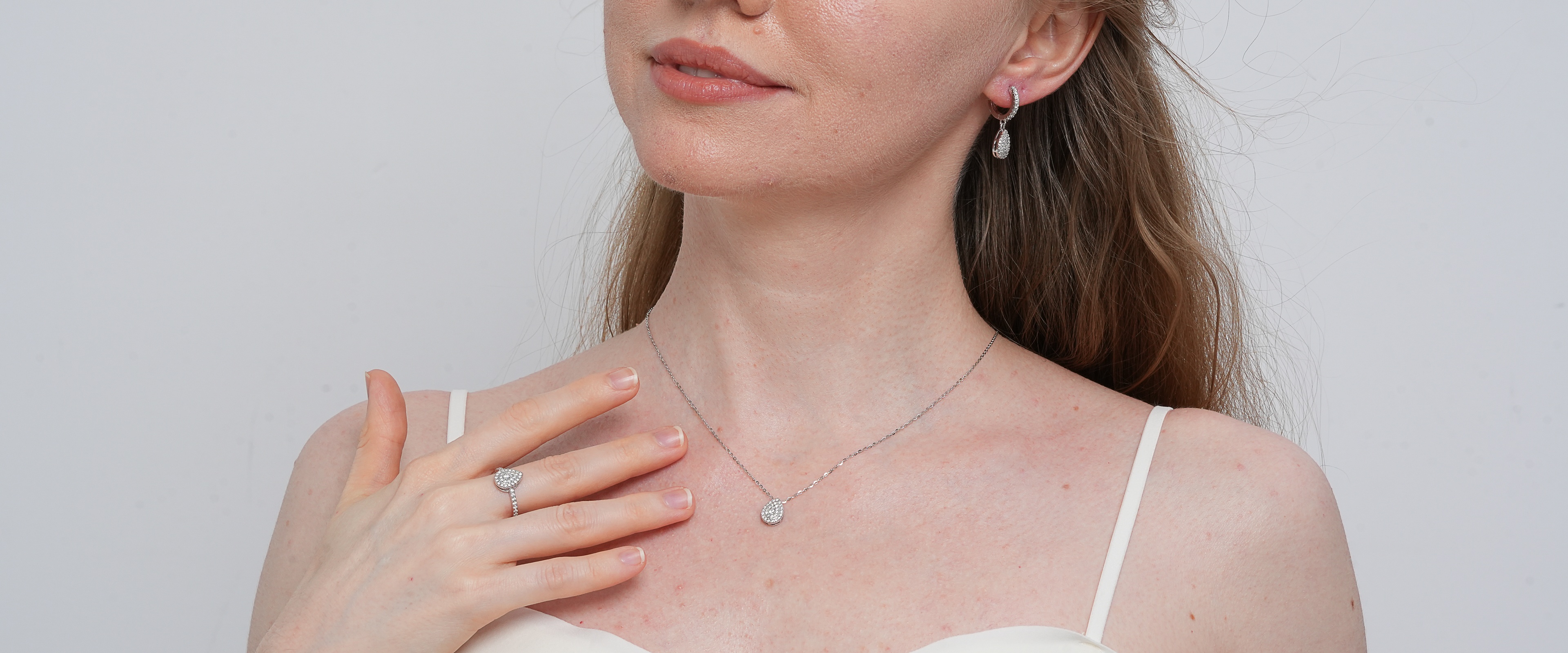 Shining Star Jewelry Trendy Vvs 925 Silver Pear Shaped Earring Necklace Sets