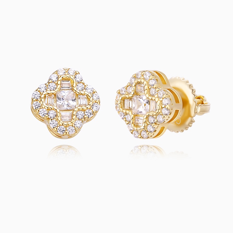 Shining Star Jewelry Fashionable Hiphop Men Lucky Four Leaf Clover Stud Earrings