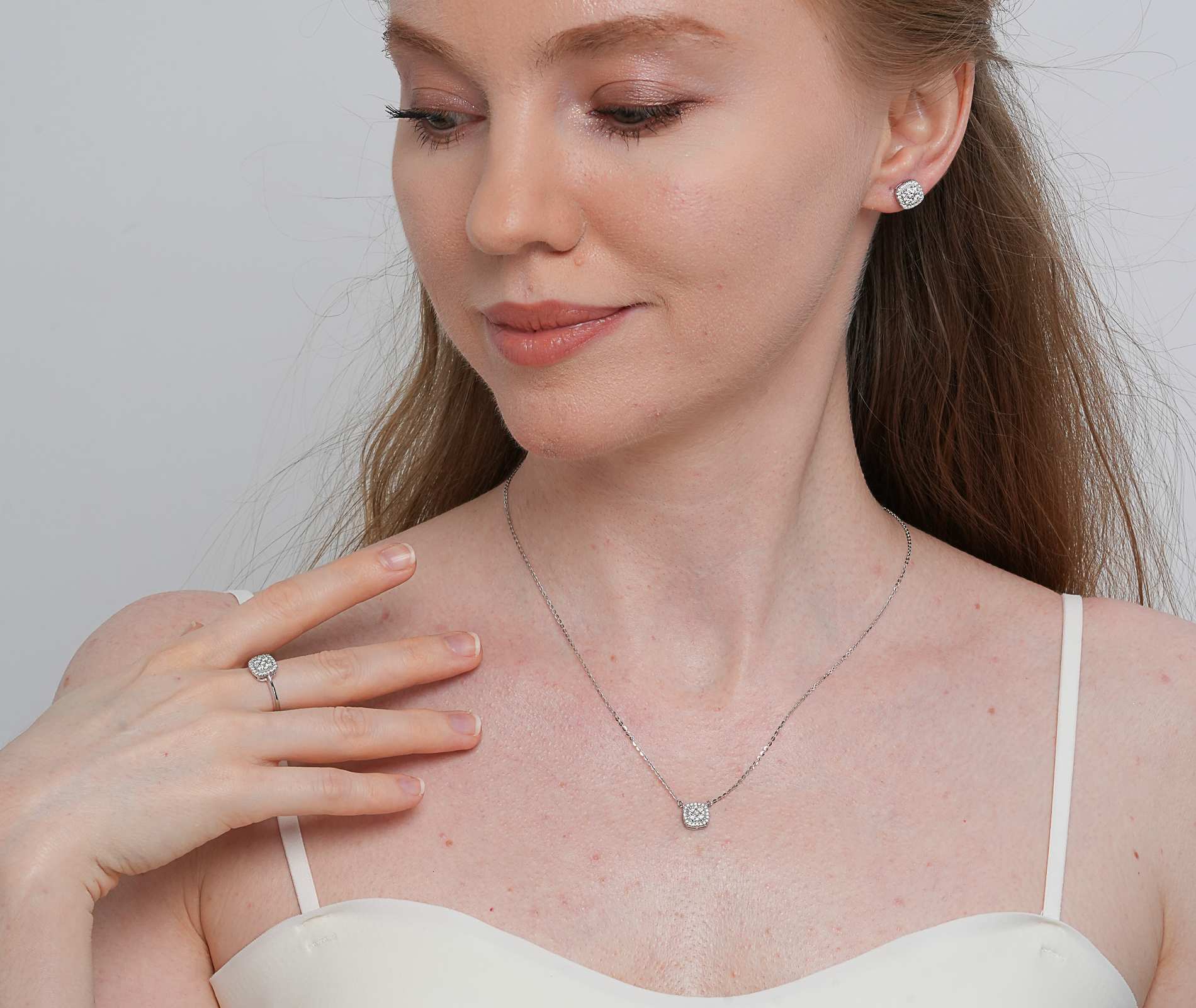 Shining Star Jewelry Women Halo Moissanite Silver Set For Wedding Party Jewelry Shining Star Jewelry Women Halo Moissanite Silver Set For Wedding Party Jewelry