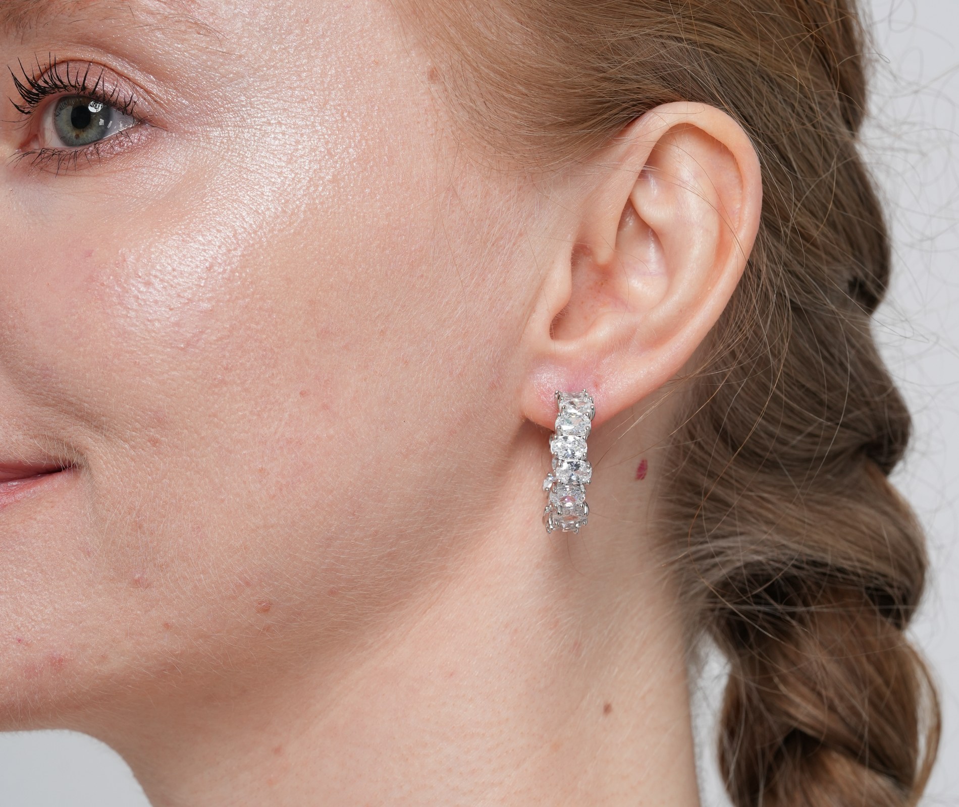 Shining Star Jewelry New Arrival Women Sterling Silver Oval Zircon Stud Earrings