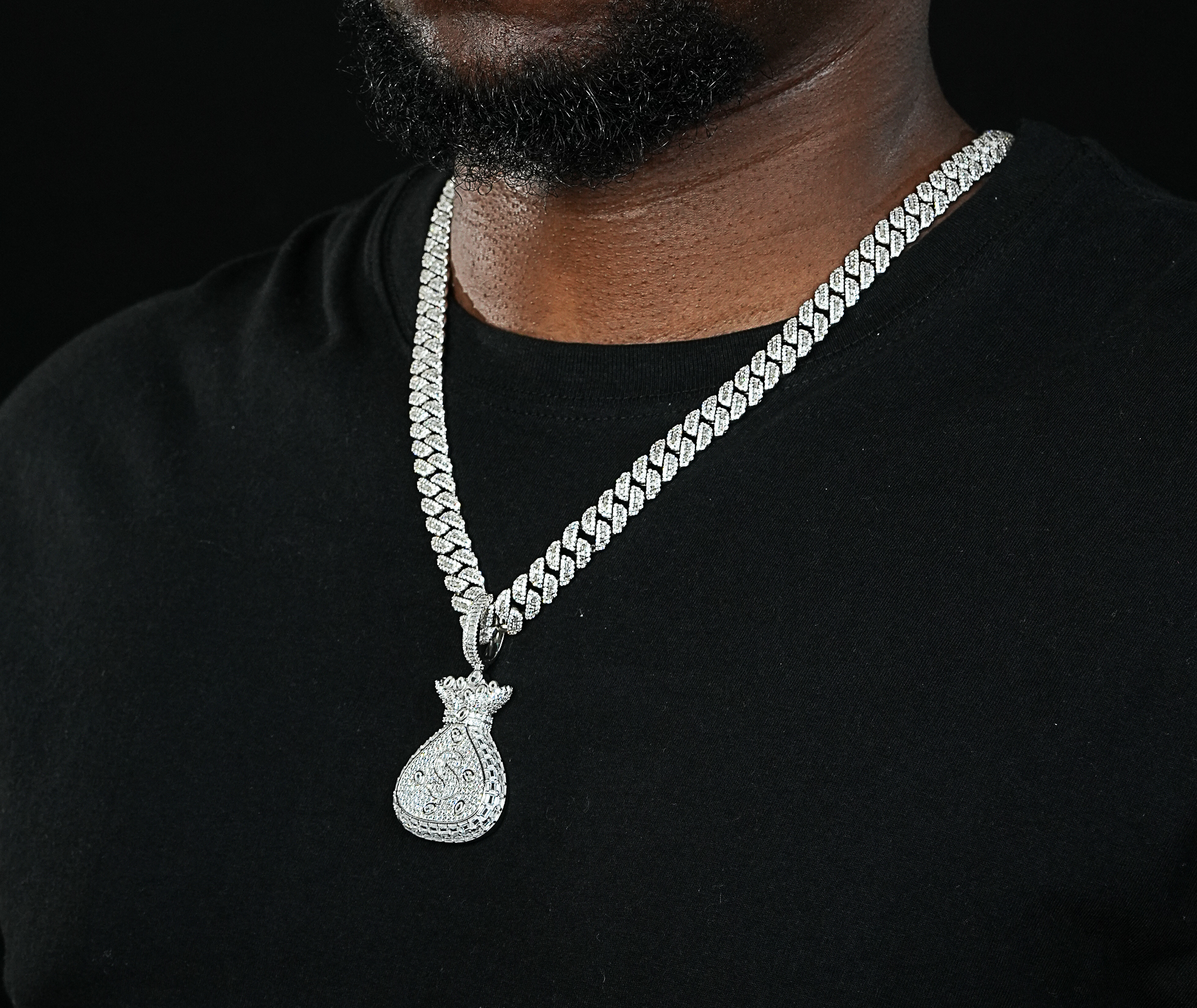 Shining Star Jewelry 925 Silver Pendant Mens Hip Hop Money Bag Pendant