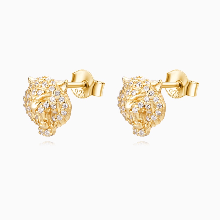Shining Star Jewelry Mens Exquisite Sterling Silver Zircon Tiger Stud Earrings