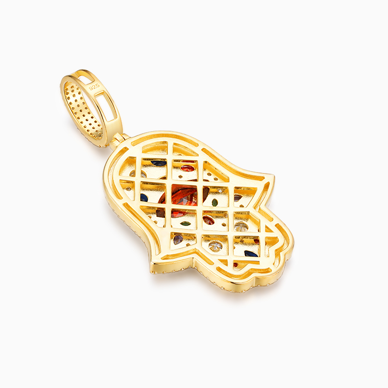Shining Star Jewelry Turkish Amulet Colored Diamond Evil Eye Hamsa Hand Pendant