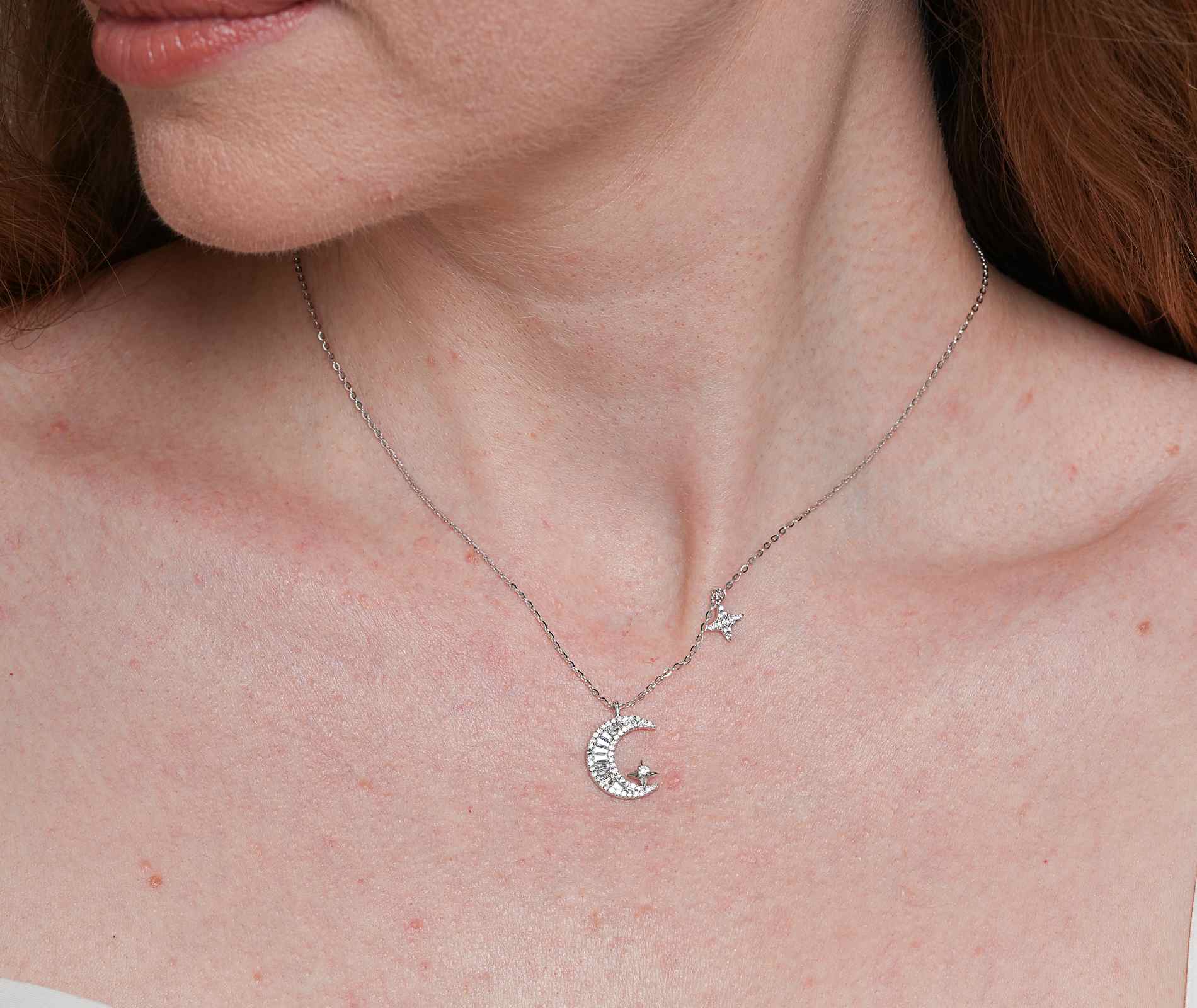 Shining Star Jewelry Adjustable Baguette Zircon Moon Pendant Fine Necklace Women Shining Star Jewelry Adjustable Baguette Zircon Moon Pendant Fine Necklace Women