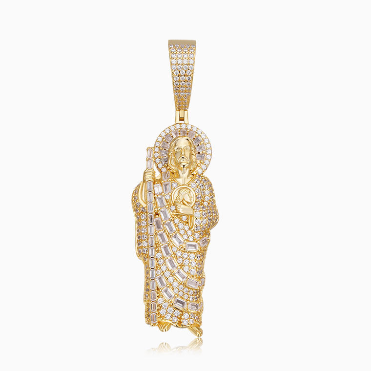Shining Star Jewelry Men's Solid Silver St Jude San Judas Tadeo Iced Pendant