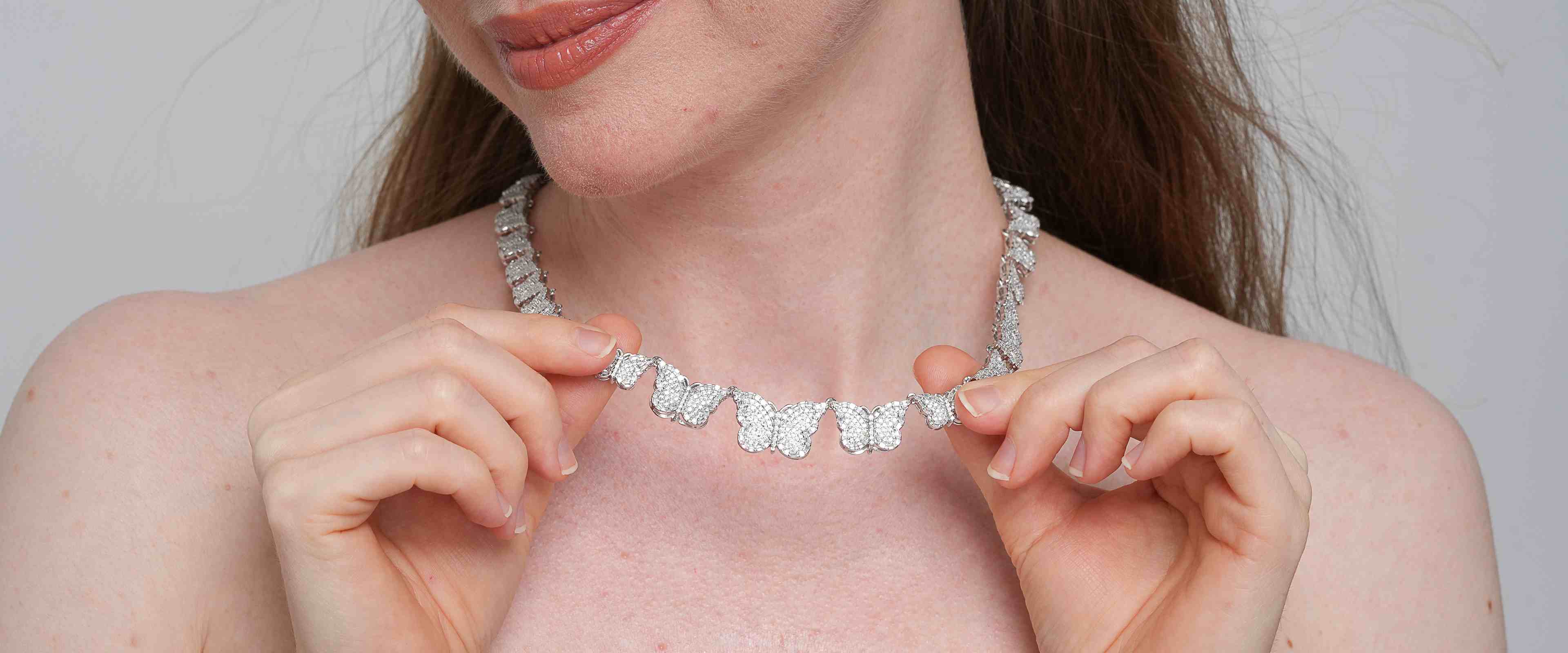 Shining Star Jewelry Fashionable Silver Iced Out Moissanite Butterfly Necklace Shining Star Jewelry Fashionable Silver Iced Out Moissanite Butterfly Necklace