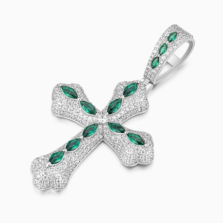 Shining Star Jewelry New Design 925 Silver Moissanite Iced Colored Cross Pendant