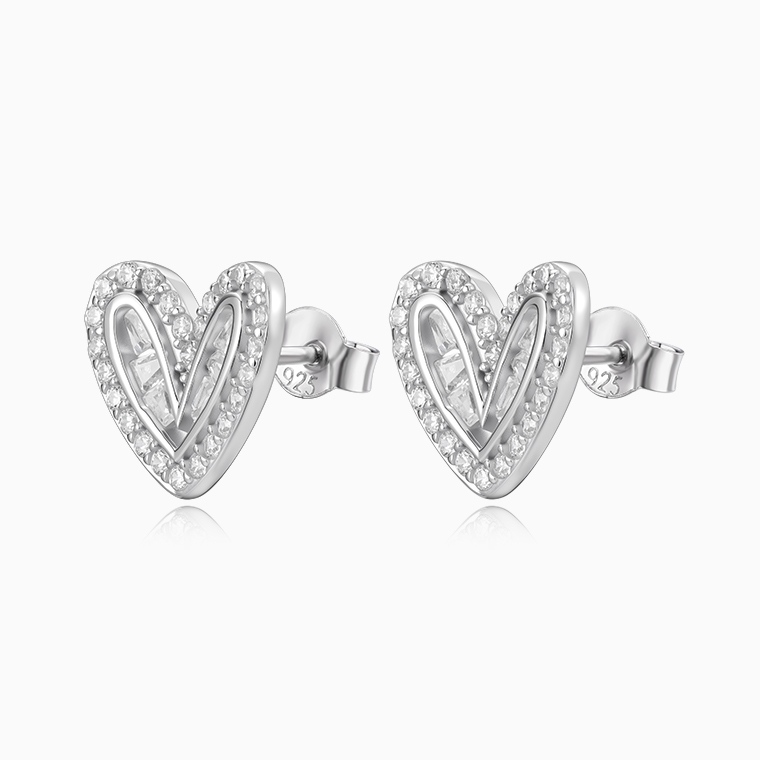Shining Star Jewelry Simple Daily Style Girl's Silver Heart Shape Stud Earrings