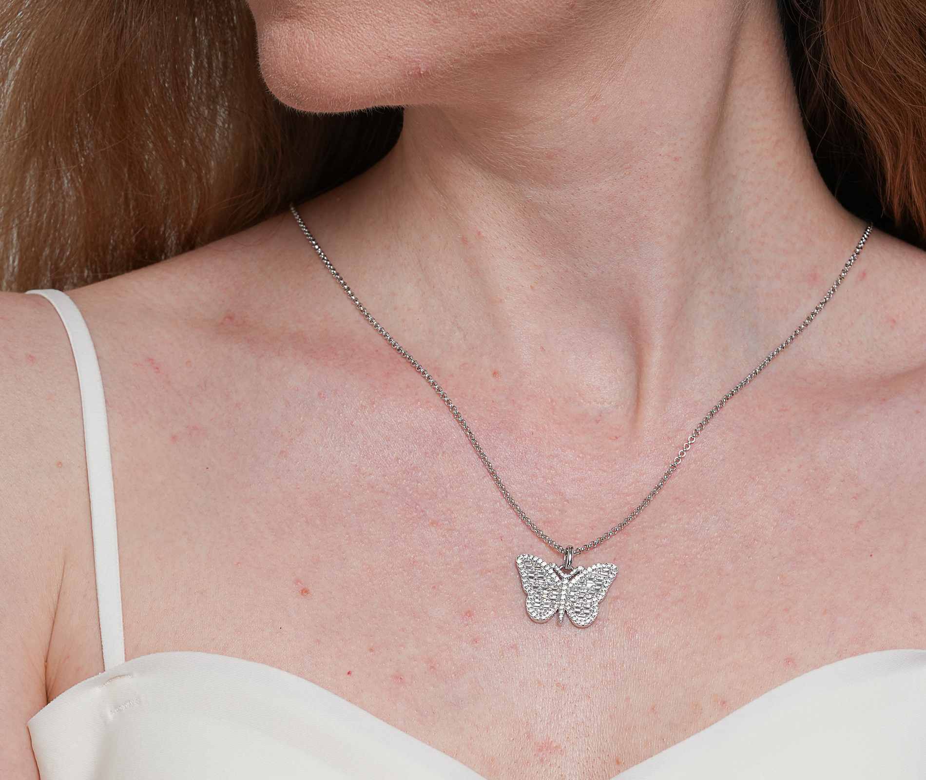 Shining Star Jewelry Luxury Baguette Moissanite Butterfly Pendant Fine Necklace Shining Star Jewelry Luxury Baguette Moissanite Butterfly Pendant Fine Necklace