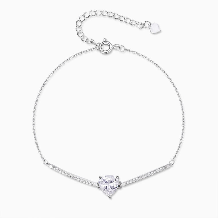 Shining Star Jewelry 1.2ct Moissanite White Gold Plated 7mm Heart Bracelet Women