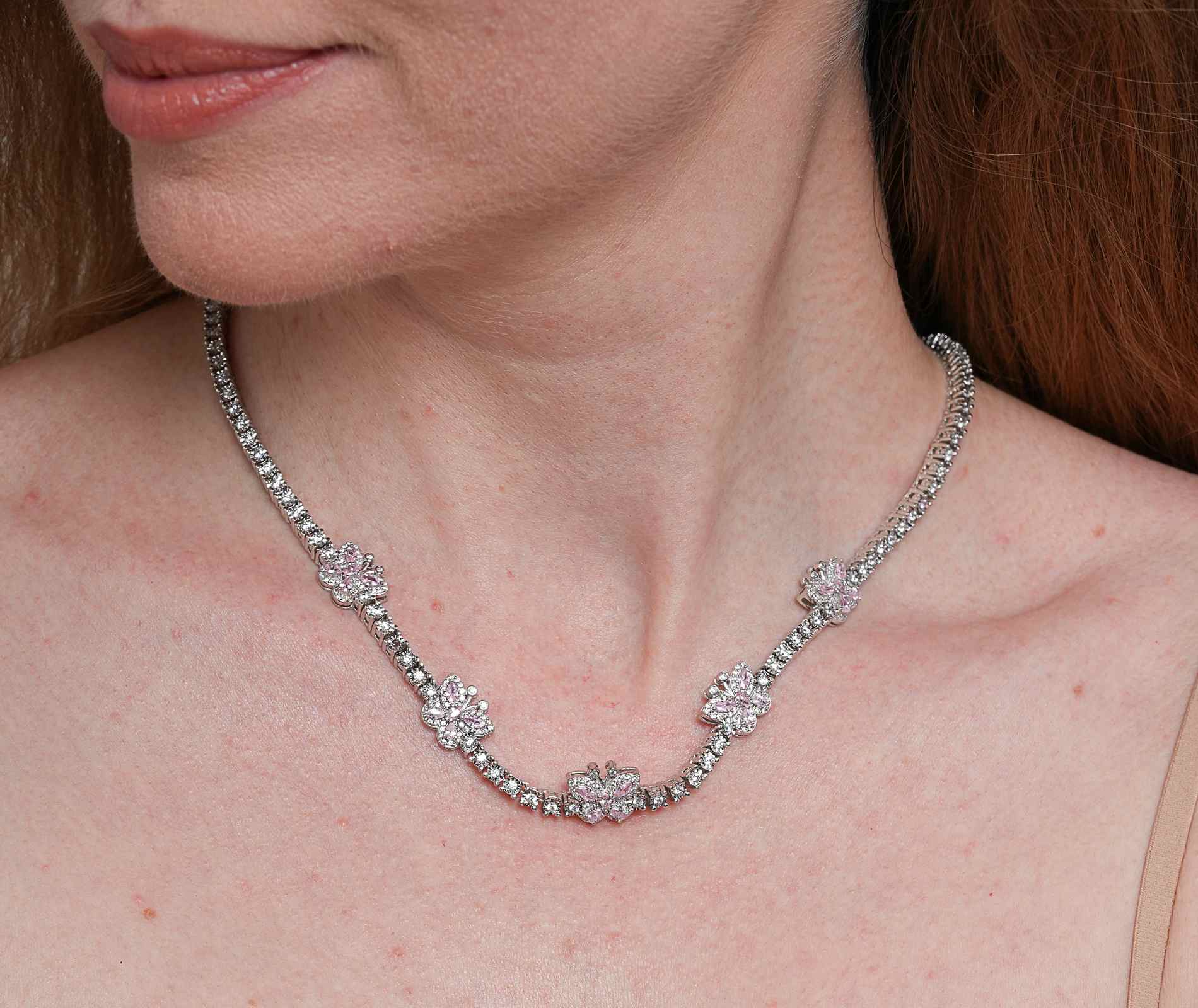 Shining Star Jewelry Women's Moissanite Colored Zircon Butterfly Tennis Necklace Shining Star Jewelry Women's Moissanite Colored Zircon Butterfly Tennis Necklace