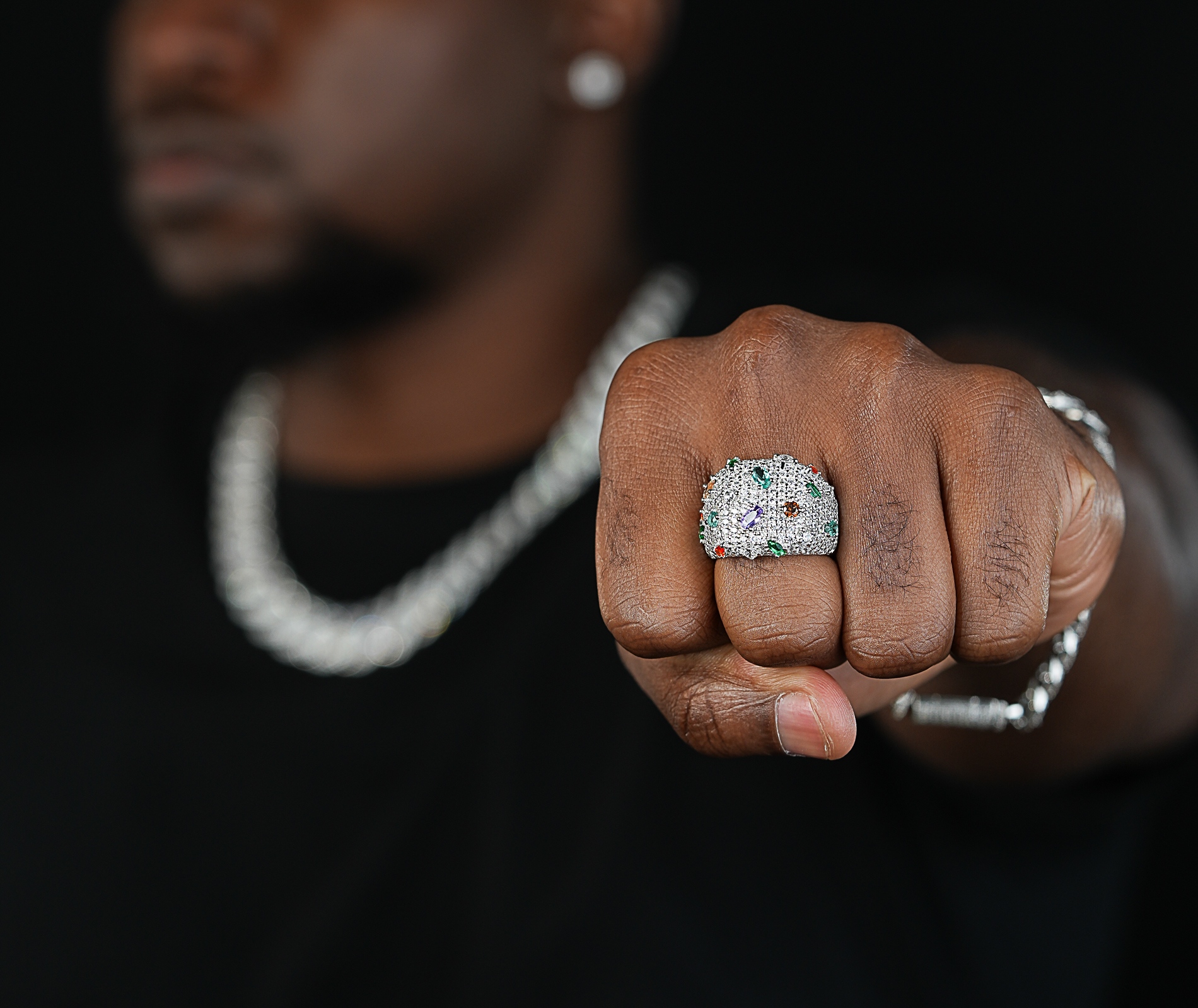 Shining Star Jewelry Hip Hop Irregular Colored Zircon Moissanite Men Chunky Ring
