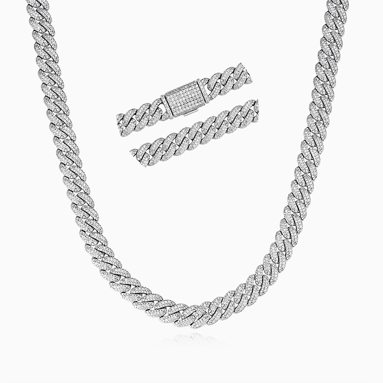 Shining Star Jewelry 14mm Sterling Silver Iced Out VVS Moissanite Cuban Necklace Shining Star Jewelry 14mm Sterling Silver Iced Out VVS Moissanite Cuban Necklace