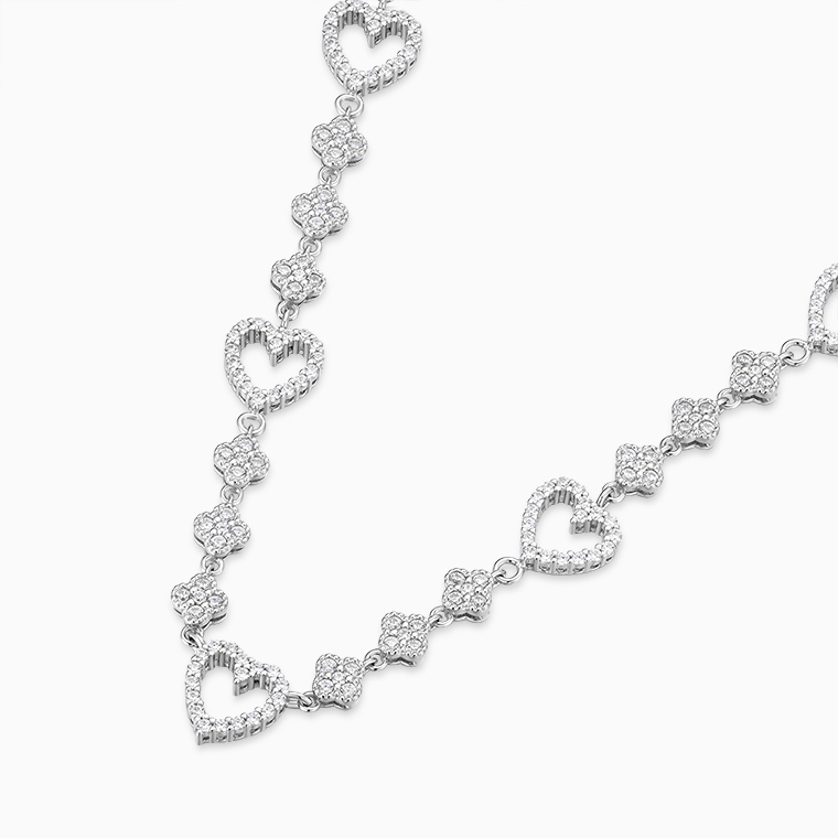 Shining Star Jewelry Women's Fine Moissanite Heart Four Leaf Clover Necklace Shining Star Jewelry Women's Fine Moissanite Heart Four Leaf Clover Necklace