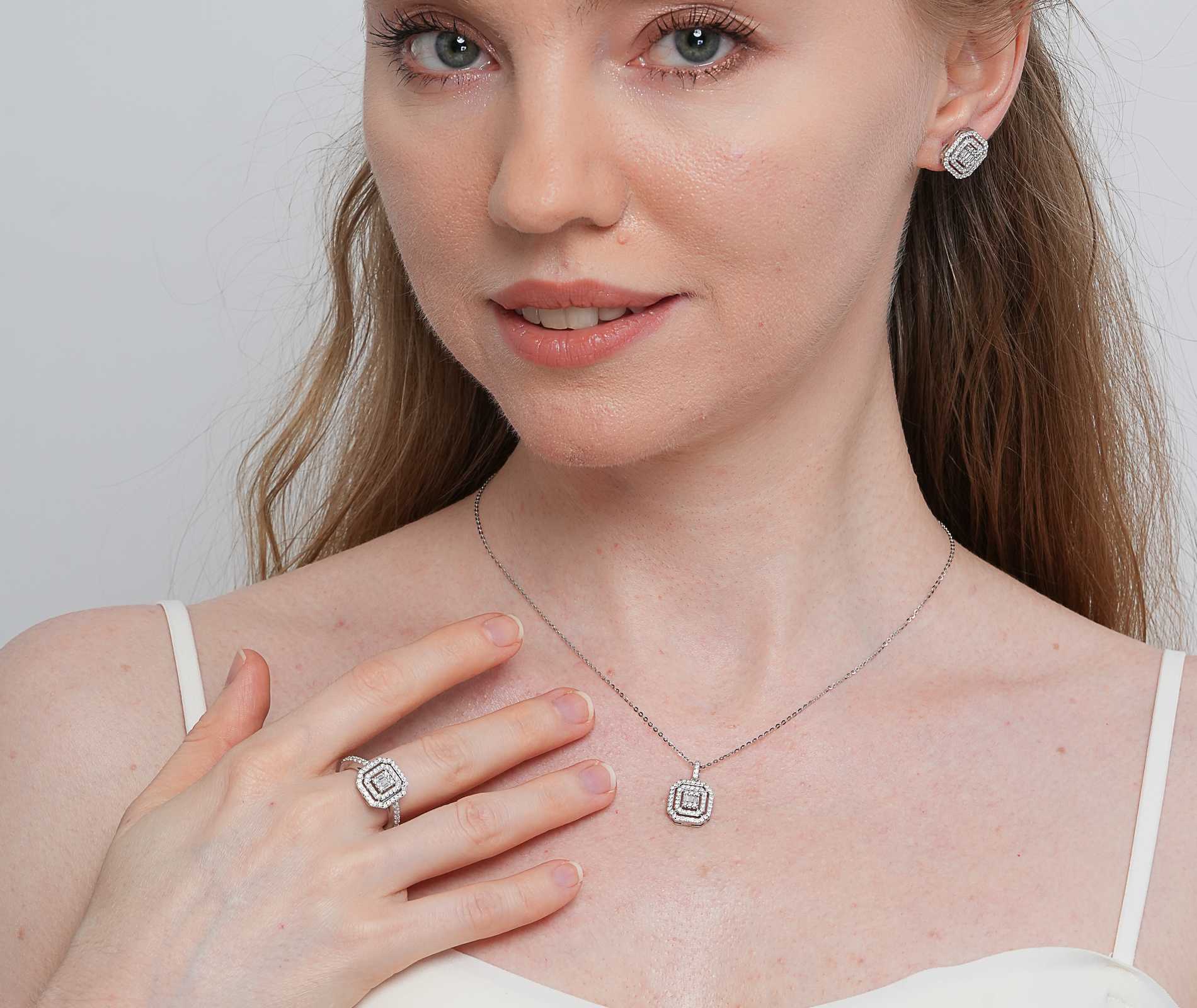 Shining Star Jewelry Sterling Silver Moissanite Engagement Bridal Jewelry Set Shining Star Jewelry Sterling Silver Moissanite Engagement Bridal Jewelry Set