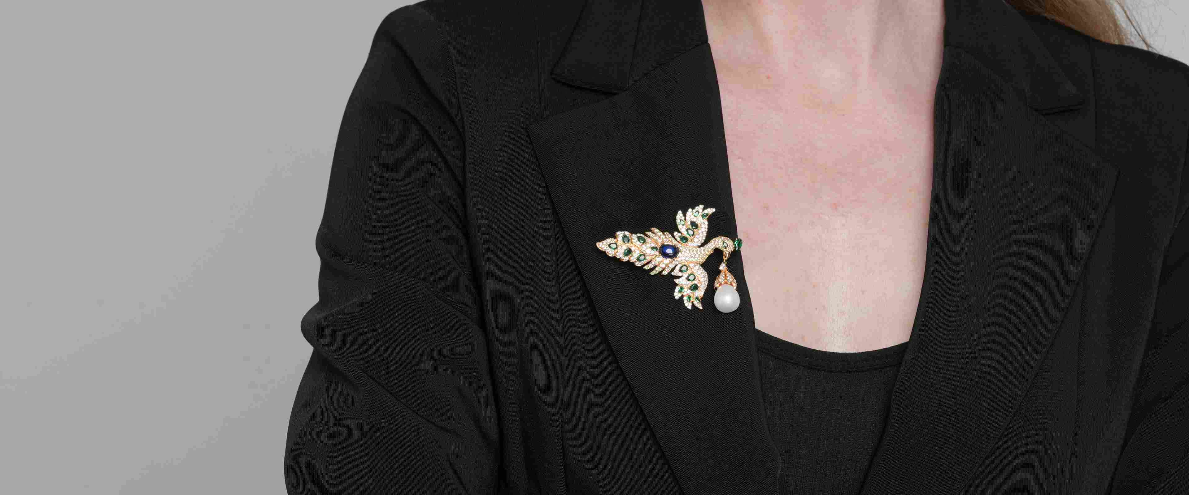 Shining Star Jewelry 925 Silver Splendid Emerald Zircon Tail Peacock Brooch Shining Star Jewelry 925 Silver Splendid Emerald Zircon Tail Peacock Brooch