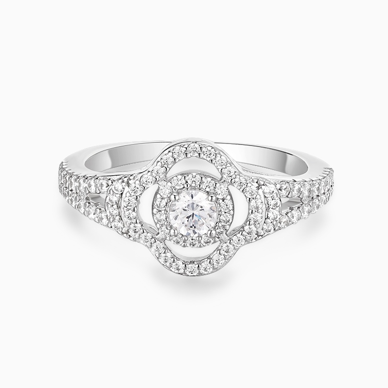 Shining Star Jewelry Women Iced Out Moissanite Luxury Four Leaf Clover Halo Ring
