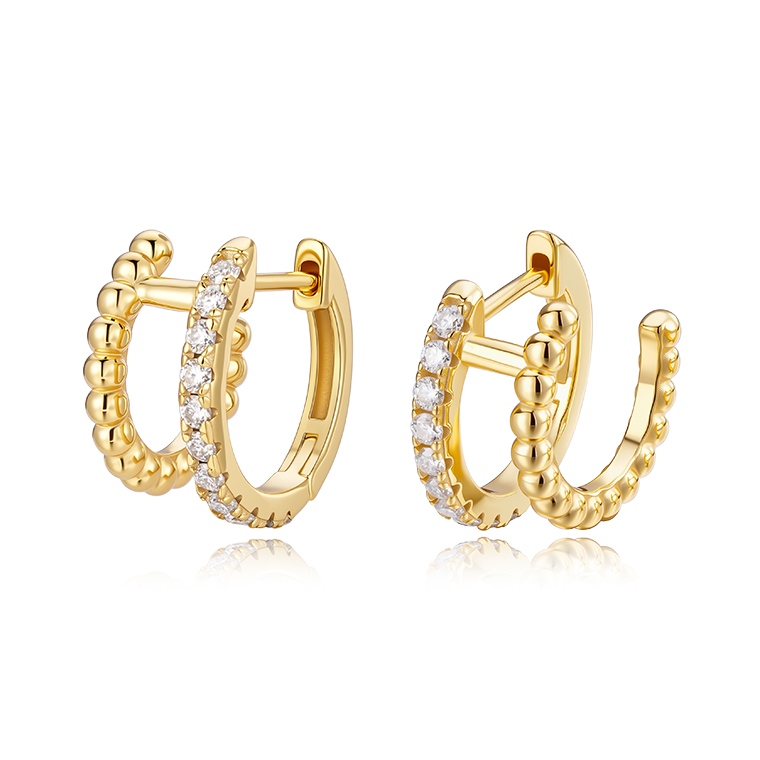 Shining Star Jewelry Women 14K Gold Plated Zircon Double Circle Huggies Earrings