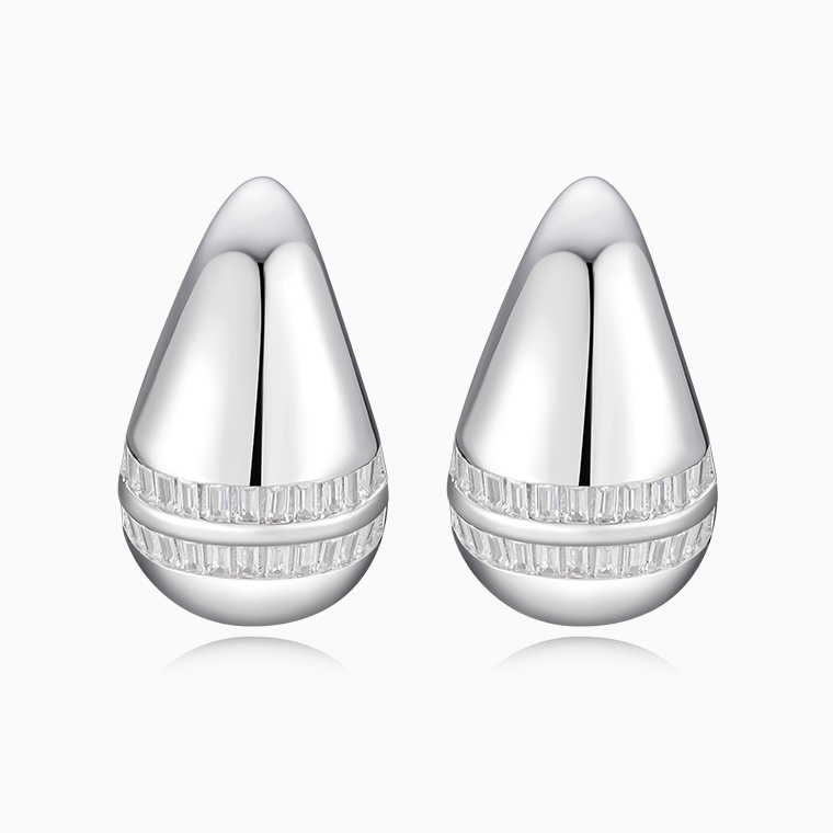 Shining Star Jewelry Fashion Women's Baguette CZ Silver Drop Shape Stud Earrings