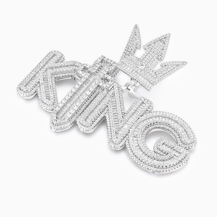 Shining Star Jewelry Fashionable Baguette Moissanite Big Size Letter KING Pendant
