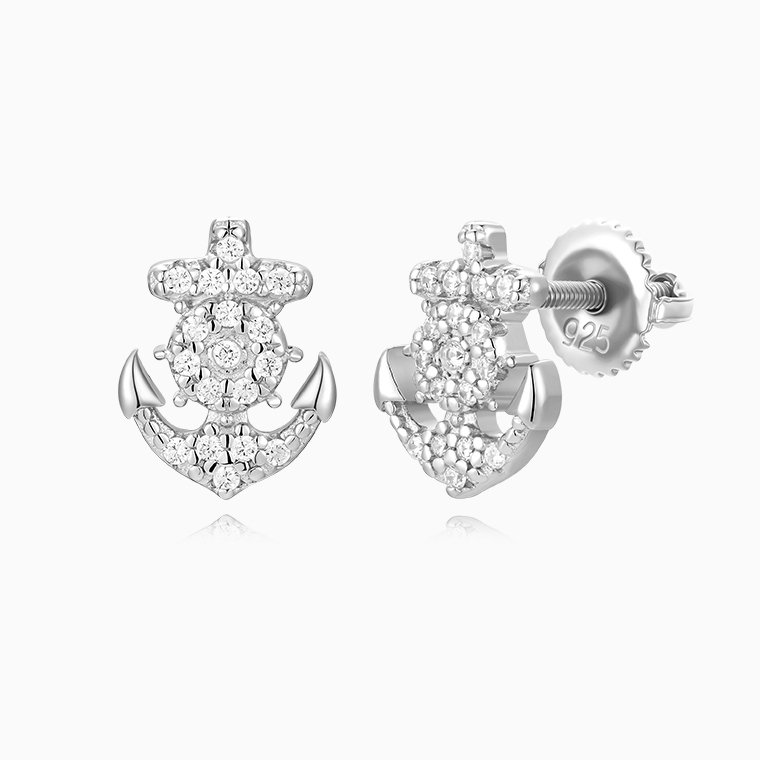 Shining Star Jewelry New fashion Hip Hop Mens Silver Ship Anchor Rudder Earrings