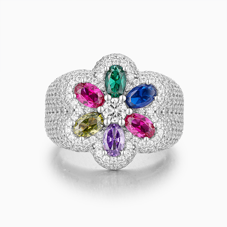Shining Star Jewelry Mens Flower Rings 925 Sterling Silver Colorful Ring Jewelry