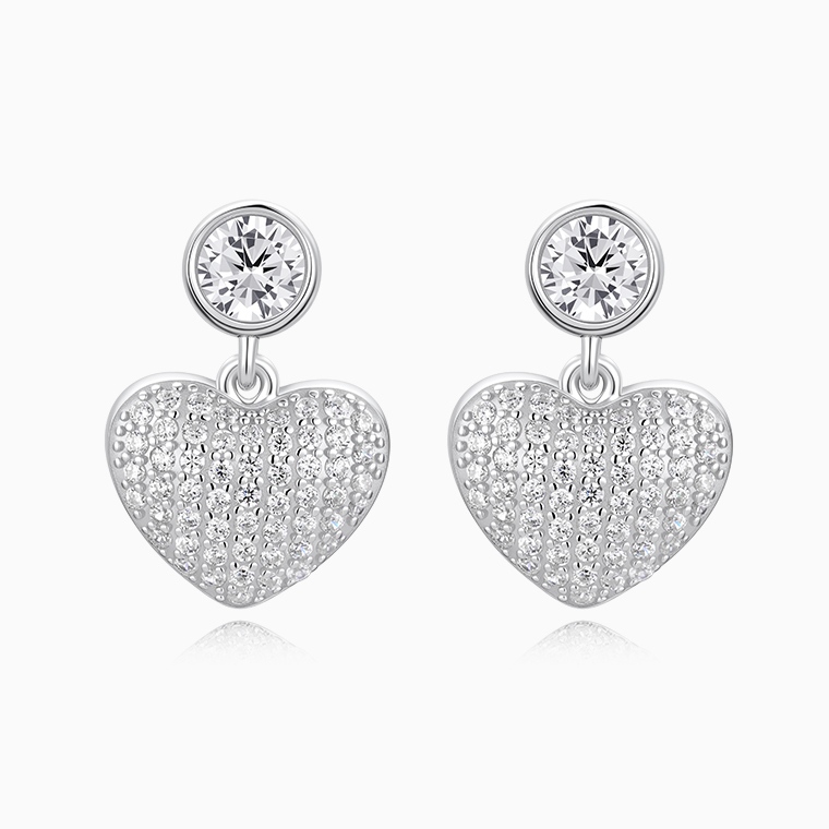 Shining Star Jewelry Women Moissanite Iced Out Dangling Love Heart Stud Earrings