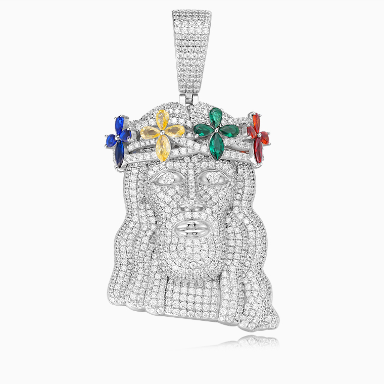 Shining Star Jewelry Fashion Design Colored Diamond Moissanite Jesus Pendant