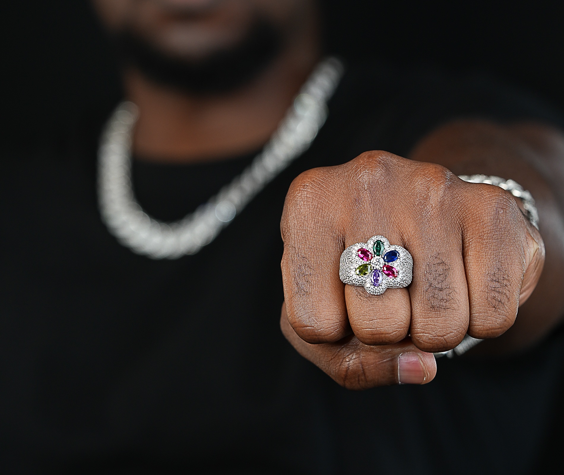 Shining Star Jewelry Mens Flower Rings 925 Sterling Silver Colorful Ring Jewelry