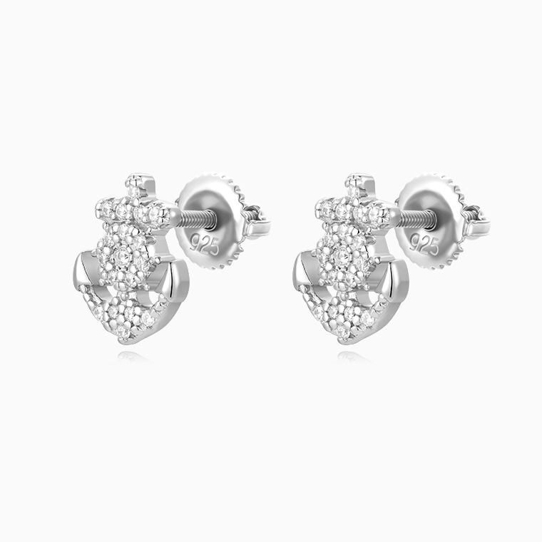 Shining Star Jewelry New fashion Hip Hop Mens Silver Ship Anchor Rudder Earrings