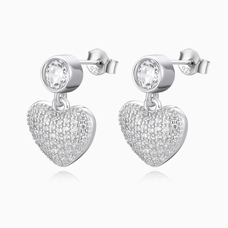Shining Star Jewelry Women Moissanite Iced Out Dangling Love Heart Stud Earrings
