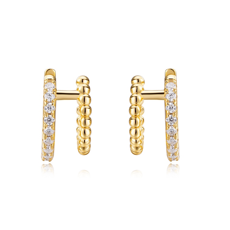 Shining Star Jewelry Women 14K Gold Plated Zircon Double Circle Huggies Earrings