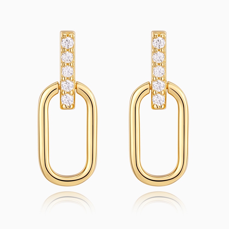 Shining Star Jewelry Simple Daily Style Solid 14K Gold CZ Dangling Stud Earrings
