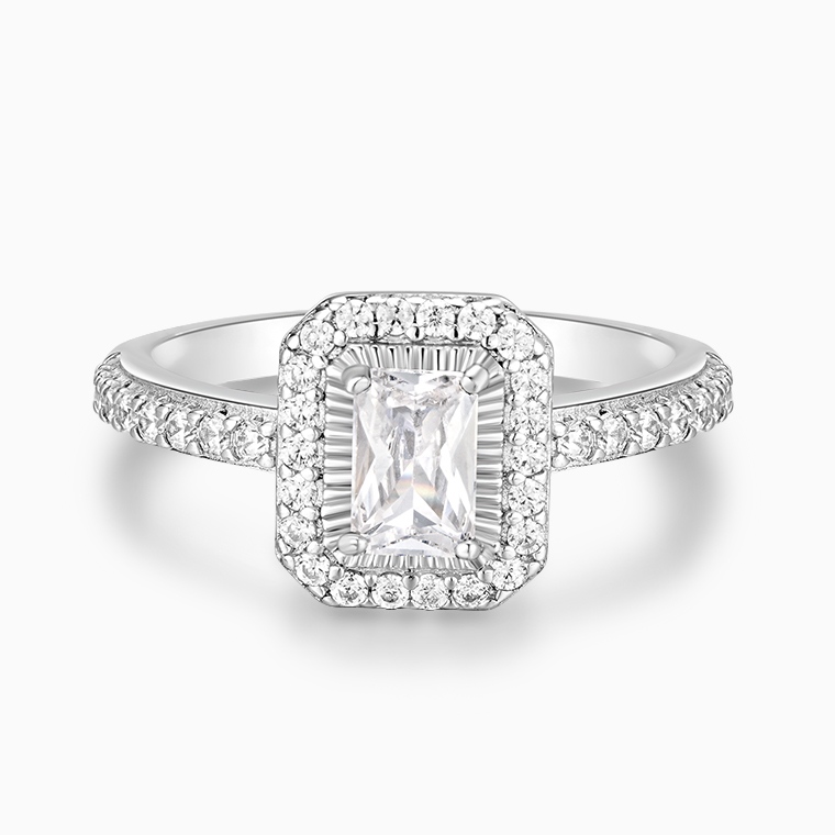 Shining Star Jewelry Fashionable 0.8ct Moissanite Emerald Cut Halo Ring Women Shining Star Jewelry Fashionable 0.8ct Moissanite Emerald Cut Halo Ring Women