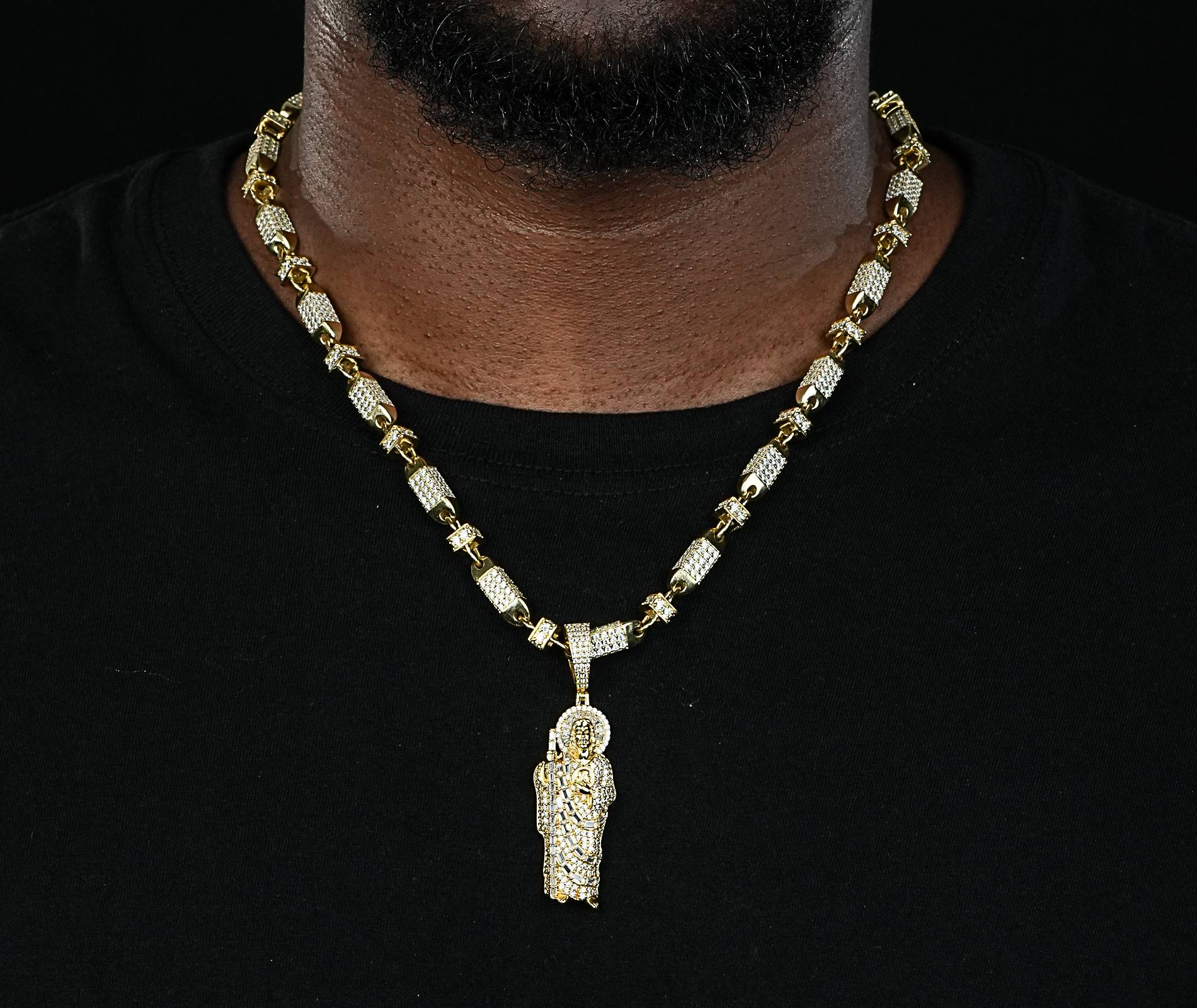 Shining Star Jewelry Men's Solid Silver St Jude San Judas Tadeo Iced Pendant