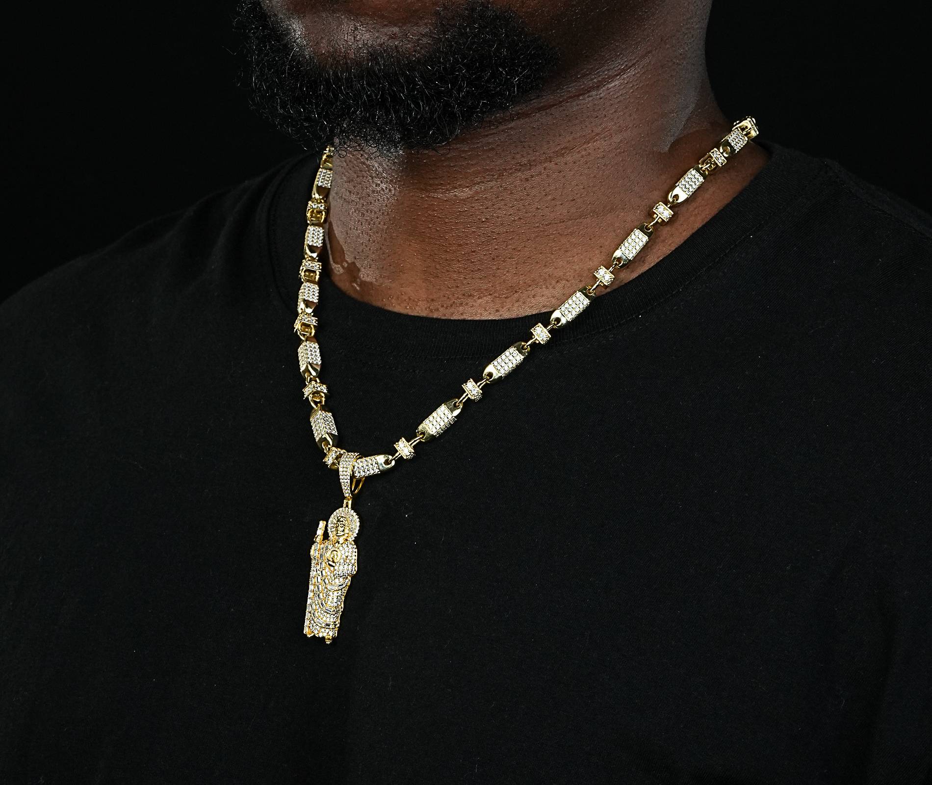 Shining Star Jewelry Men's Solid Silver St Jude San Judas Tadeo Iced Pendant