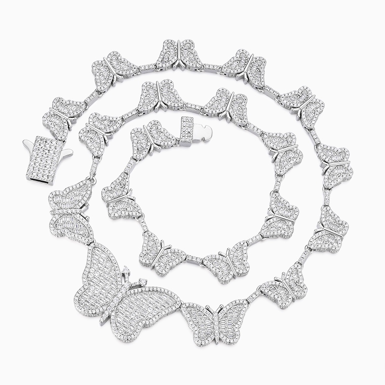 Shining Star Jewelry Exaggerated Baguette Diamond Big Small Butterfly Necklace Shining Star Jewelry Exaggerated Baguette Diamond Big Small Butterfly Necklace