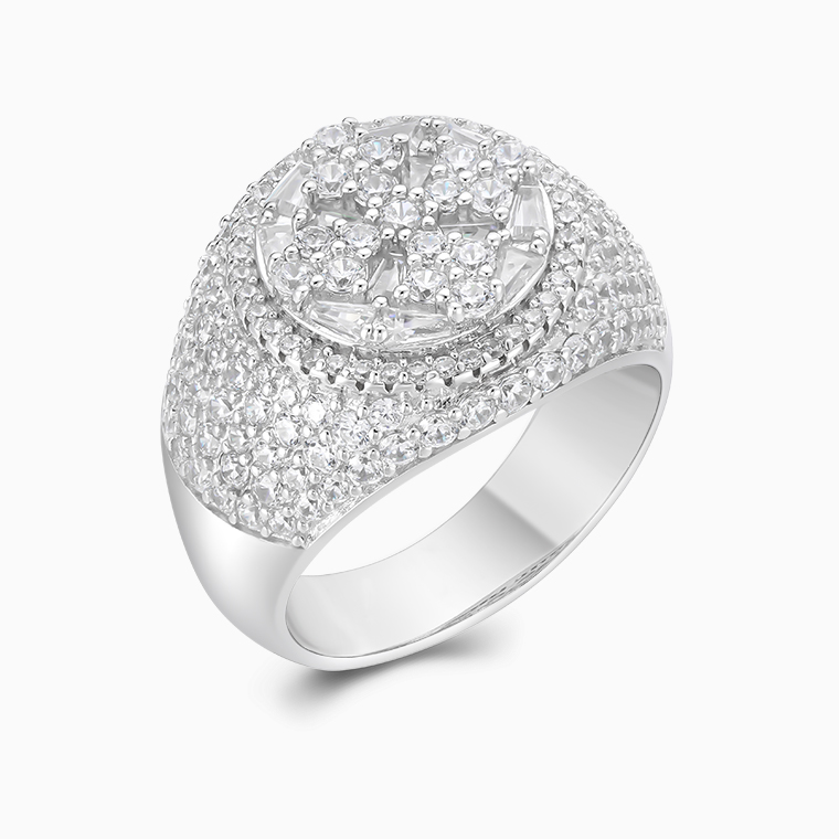 Shining Star Jewelry Men Sterling Silver Moissanite Hiphop Clustered Finger Ring