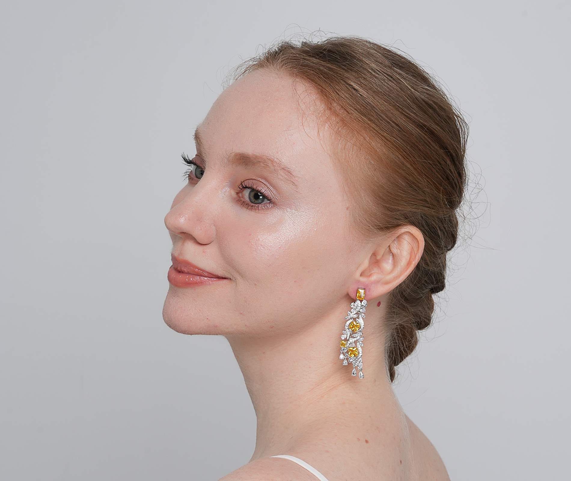 Shining Star Jewelry Luxury Yellow Zircon Iced Out Tassels Dangle Earrings Women