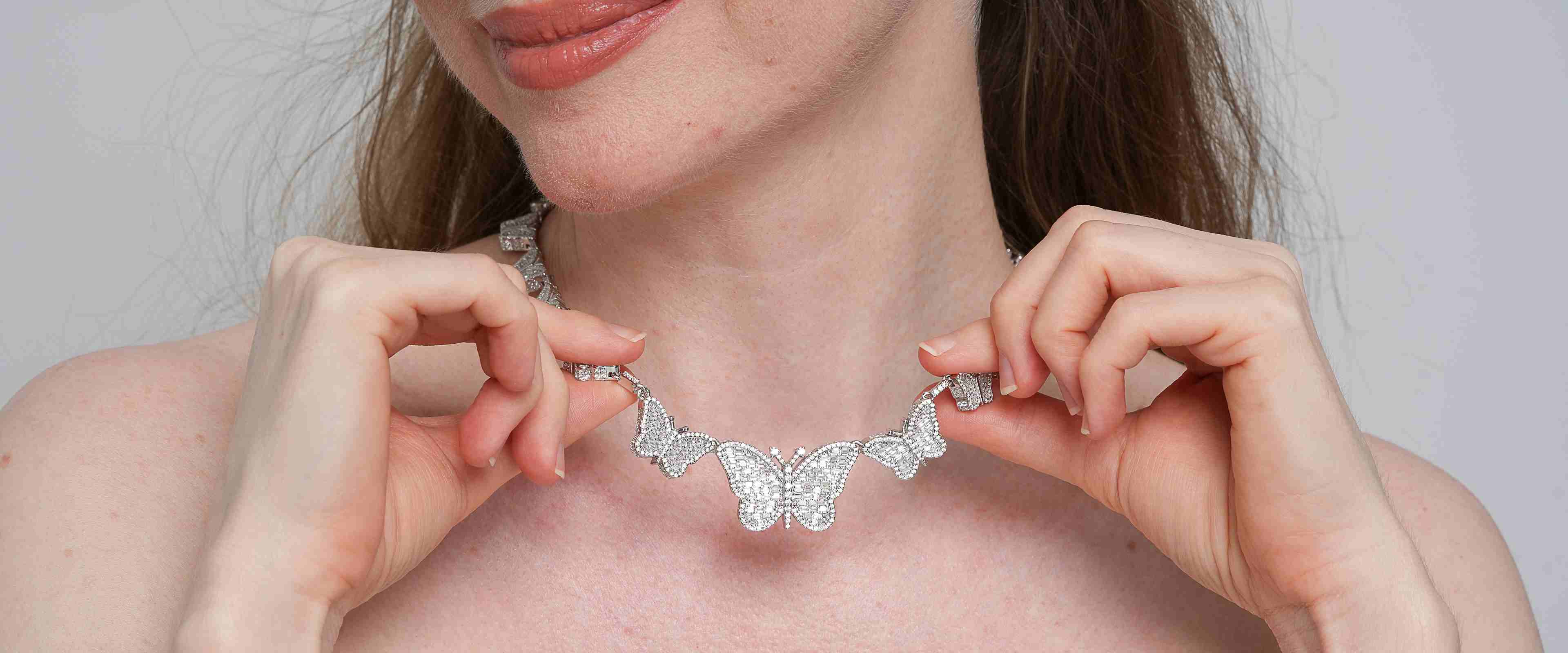 Shining Star Jewelry Exaggerated Baguette Diamond Big Small Butterfly Necklace Shining Star Jewelry Exaggerated Baguette Diamond Big Small Butterfly Necklace