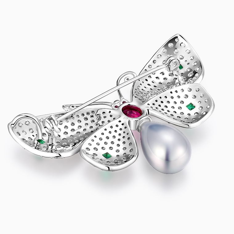 Shining Star Jewelry Women's Fashion Ruby Zircon 925 Silver Butterfly Brooch Shining Star Jewelry Women's Fashion Ruby Zircon 925 Silver Butterfly Brooch