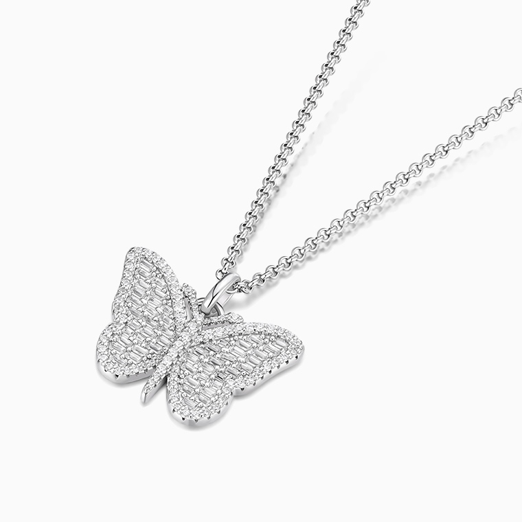 Shining Star Jewelry Luxury Baguette Moissanite Butterfly Pendant Fine Necklace Shining Star Jewelry Luxury Baguette Moissanite Butterfly Pendant Fine Necklace