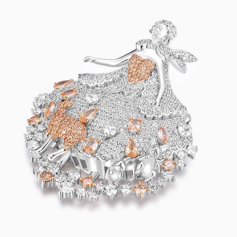 Shining Star Jewelry Luxury Iced Out CZ 925 Silver Exquisite Dancing Girl Brooch Shining Star Jewelry Luxury Iced Out CZ 925 Silver Exquisite Dancing Girl Brooch